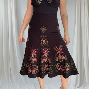 Sunny Leigh Black Embroidered Midi Skirt